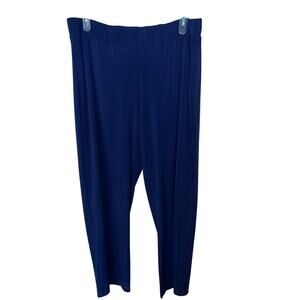 Susan Graver Pants 1X Straight Leg Pull On Navy Blue Liquid Kint Essential QVC